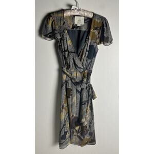 Anthropologie Maeve Bronwen Faux Wrap 100% Silk Belted Career Office Dress Sz 0